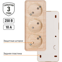 3-х местная горизонтальная розетка TDM ELECTRIC 2П открытой установки IP20 10A с защитными шторками сосна "Ладога" SQ1801-0425