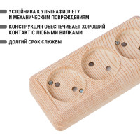 3-х местная горизонтальная розетка TDM ELECTRIC 2П открытой установки IP20 10A с защитными шторками сосна "Ладога" SQ1801-0425
