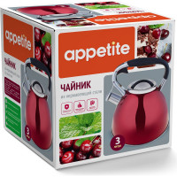 Чайник appetite нержавеющая сталь 3 л со свистком красный LKD-4030R