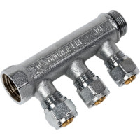 Коллектор DOUBLE-LIN латунь, с регулируемыми клапанами и евроконусом С 3/4", 3 выхода 1/2 LL9036 (3/4"-1/2"х3) CW