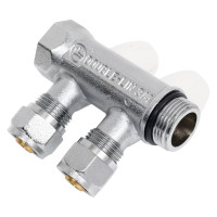 Коллектор DOUBLE-LIN латунь, с регулируемыми клапанами и евроконусом С 3/4", 2 выхода 1/2" LL9036 (3/4"-1/2"х2) CW