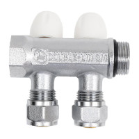 Коллектор DOUBLE-LIN латунь, с регулируемыми клапанами и евроконусом С 3/4", 2 выхода 1/2" LL9036 (3/4"-1/2"х2) CW