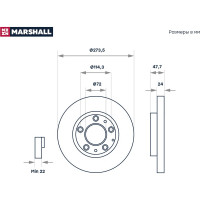 Тормозной диск передний Mazda 6 I GG, II GH 02- / 626 V 98- MARSHALL M2000583