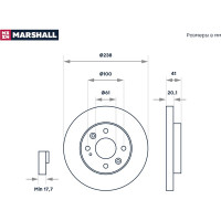 Тормозной диск передний Renault Clio I, II 90- / Kangoo I 97- / Megane I 96- / Symbol I, II MARSHALL M2000488