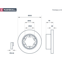 Тормозной диск задний MB Sprinter II 906 06-, VW Crafter I 06- MARSHALL M2000452