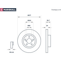 Тормозной диск передний Subaru Forester I-III 97- / Impreza I-IV 94- / Legacy I-V 92- MARSHALL M2000479