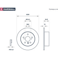Тормозной диск задний Toyota Camry V40, V50 06-, Lexus ES V 06- MARSHALL M2000504