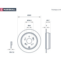 Тормозной диск задний Honda CR-V II-IV 01-, Acura RDX 12- MARSHALL M2000513