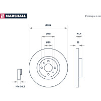 Тормозной диск передний Fiat Bravo I, II 95- / Doblo I 01- / Linea 07- / Stilo 01- MARSHALL M2000568