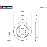 Тормозной диск задний Mitsubishi Carisma 95- / Space Star I 98-, Volvo S40 I 95- / V40 I 95- MARSHALL M2000558