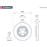 Тормозной диск передний Hyundai Grandeur V 11- / i30 I, II 07-, Kia Cee'd II 12- / Soul II MARSHALL M2000633