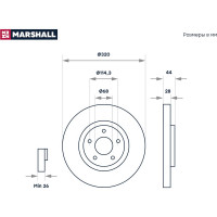 Тормозной диск передний Nissan Juke I Nismo 14- / Qashqai I 07-, Renault Koleos I 08- MARSHALL M2000603