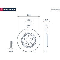 Тормозной диск задний Audi A4 B8 07- / A5 8T 07- / A6 C7 10- / A7 4G 10- / Q5 8R MARSHALL M2000610