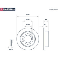 Тормозной диск задний Toyota Land Cruiser 70, 80 84- / Land Cruiser Prado 90, 120 96- MARSHALL M2000463