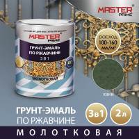 Грунт-эмаль по ржавчине MASTER PRIME 3 в 1 молотковая хаки, 2 л 43000 4300008280