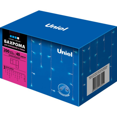 Светодиодная гирлянда с эффектом мерцания Uniel Бахрома ULD-B3007-200/TTK BLUE-WHITE, IP44 UL-00007210
