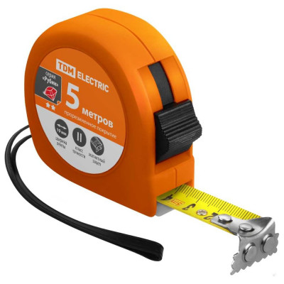 Рулетка TDM ELECTRIC длина 5 м, стальная лента, ширина 19 мм, прорезиненное покрытие, магнит, "Рубин" SQ1018-0106
