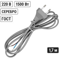 Шнур с плоской вилкой TDM ELECTRIC ШУ02 ШВВП 2x0,75мм2 1,7 м. серебр. металлик SQ1305-0015