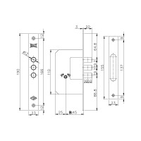 Врезной крестообразный замок KALE KILIT 189/3MF (45 мм) латунь, 5 ключей 1098