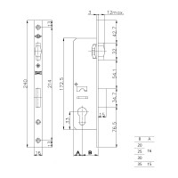 Корпус узкопрофильного замка с роликовой защёлкой 155/P (25 mm) w/b (хром) (без отверстия) KALE KILIT 14118