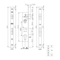 Корпус узкопрофильного замка с защёлкой KALE KILIT 153/P (35 мм) w/b хром 6055