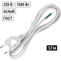 Шнур с плоской вилкой с вырезом TDM ELECTRIC ШУ04 ШВВП 2x0,75мм2 1,7 м. белый SQ1305-0031