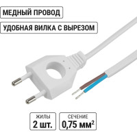 Шнур с плоской вилкой с вырезом TDM ELECTRIC ШУ04 ШВВП 2x0,75мм2 1,7 м. белый SQ1305-0031