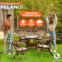 Комплект Tetchair PELANGI 02/15 стол со стеклом, 4 кресла без подушек, ротанг, грецкий орех 3597
