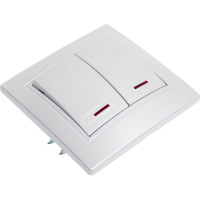 Двухклавишный выключатель Intro Plano с подсветкой, 10А-250В, IP20, СУ, перламутр, Б0053782