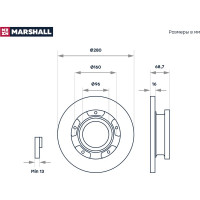 Тормозной диск задний Ford Transit VII 06- с кольцом ABS MARSHALL M2000469