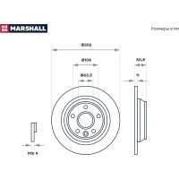 Тормозной диск задний Ford Galaxy 06- / Kuga I 08- / Mondeo IV 07-, Land Rover Range Rover MARSHALL M2000461