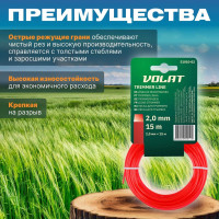 Леска для триммера 2 мм, 15 м, сечение квадрат ВОЛАТ 51010-02