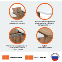 Обеденный стол Tetchair GENT ЛДСП, 110-145x68,6x75,5 см, дуб вотан/белый 19130