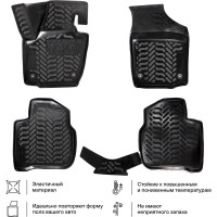 Ковры Airline для VW Polo/Rapid 20-, 4 шт., крепеж, высокий борт, 3D с подпятником, ТЭП, черные ACM-PS-94