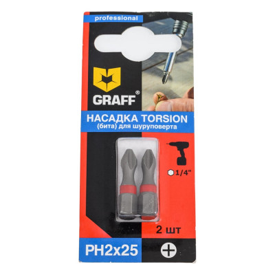 Бита Torsion PH2x25 мм, 2 шт в блистере GRAFF 500225