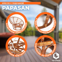 Кресло Tetchair PAPASAN 23/01 W Pecan с подушкой, ткань, орех/оранжевый С 23 13737