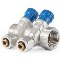 Коллектор с регулировочными вентилями PROFACTOR в/н 1" х 2 вых 16 цанга PF MVP 269.2C