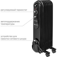 Масляный обогреватель TDM ELECTRIC МО-7К, чёрный, 1500 Вт, 7 сек, регулируемый термостат, SQ2501-0904