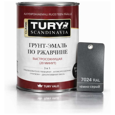 Грунт-эмаль по ржавчине 3 в 1 TURY МС-102 (темно-серая; 11 кг) T1-00002188