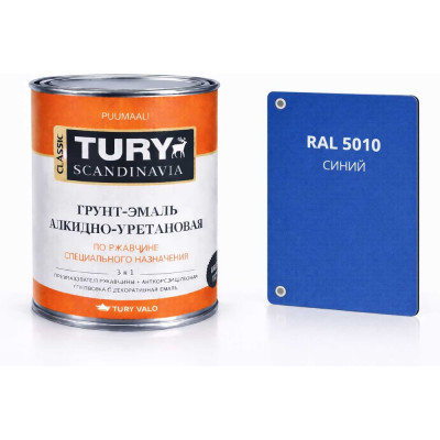 Грунт-эмаль TURY АУ по ржавчине 3 в 1 синяя, 2 кг 2008290