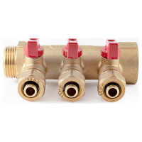 Коллектор с шаровыми кранами PROFACTOR в/н 1" х 3 вых 16 цанга PF MVP 267.3