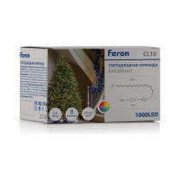 Светодиодная линейная гирлянда FERON CL10 20м + 3м 230V мультиколор, c питанием от сети, зеленый шнур, 48182