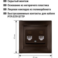 Розетка двойная телефонная RJ11 TDM ELECTRIC шоколад, серия "Лама" SQ1815-0518