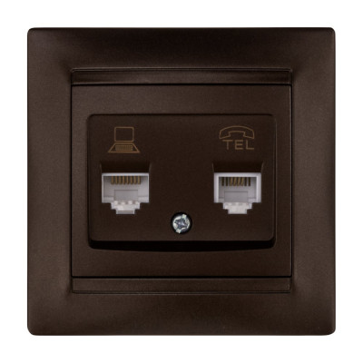 Розетка телефонная RJ11 + компьютерная RJ45 TDM ELECTRIC шоколад, серия "Лама" SQ1815-0519