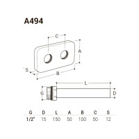 Комплект декоративных трубок SR Rubinetterie с резьбой 50 мм., 15x1/2х L150, цвет золото A494-1500DE15
