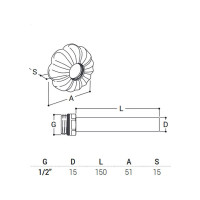Комплект трубок SR Rubinetterie 15 с наружной резьбой, 1/2", L150 мм, белый A497-1500VE15