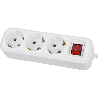 Удлинитель сетевой TDM ELECTRIC с выключателем, 3 розетки, 10 метров, с заземлением, ПВС 3х0,75 мм2 10А 250В, белый, SQ1303-1104