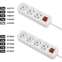 Удлинитель сетевой TDM ELECTRIC с выключателем, 3 розетки, 10 метров, с заземлением, ПВС 3х0,75 мм2 10А 250В, белый, SQ1303-1104
