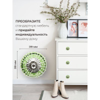 Керамическая ручка для мебели Blumen Haus Ливанский узор ручная роспись, цвет зеленый, рисунок белый 66046