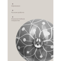 Керамическая ручка для мебели Blumen Haus Паутинка ручная роспись, цвет серый, рисунок белый 66149